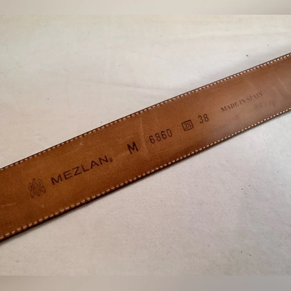 MEZLAN Woven Leather Belt Brown Silver Buckle Spain Size 38 Quiet Luxury